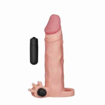 Gerçek Doku 19 cm Uzatmalı Titreşimli Penis Kılıfı